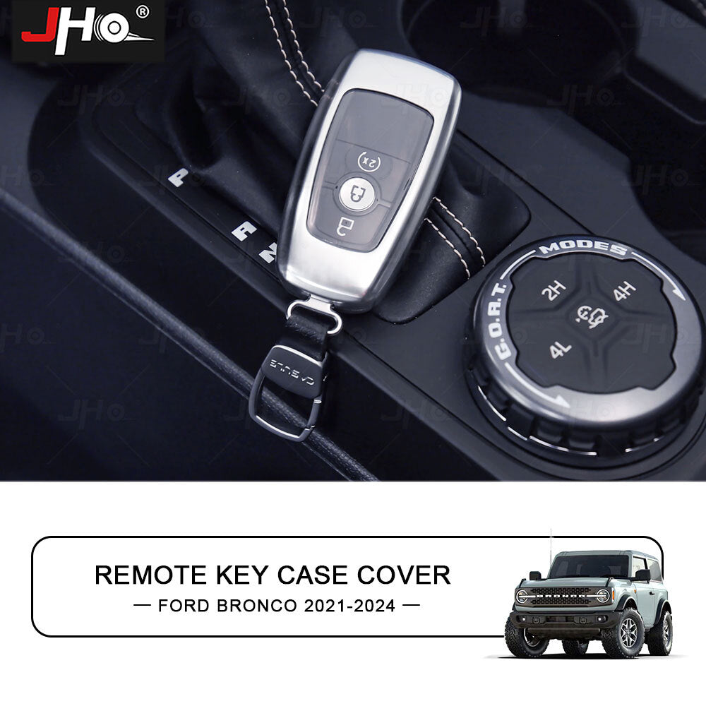 Silver Key Fob Cover Case Key Shell Protector Trim for Ford Bronco 2021-2024