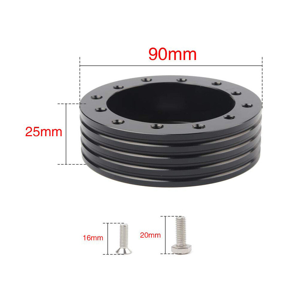Black 1 Aluminum Steering Wheel Hub Spacer For 6 Hole Wheels to 3 Hole Adapter