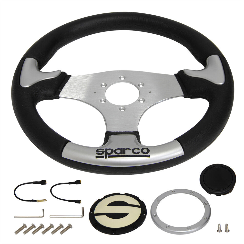Sparco Steering Wheel 345mm Diameter Black Polyurethane Silver Spoke P 222