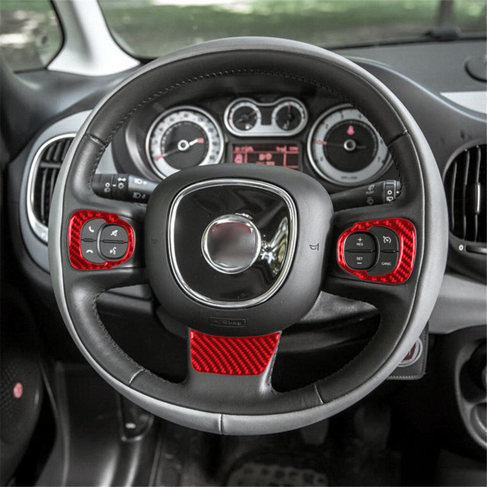 3x Red Carbon Fiber Steering Wheel Accent Interior Trim For 2014-2017 for Fiat 500L