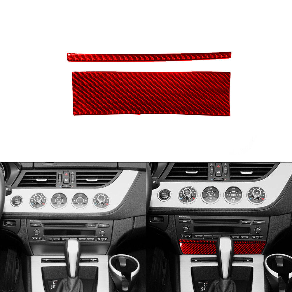 2x for BMW Z4 E89 2009-2016 Red Carbon Fiber Interior Below Radio Console Trim