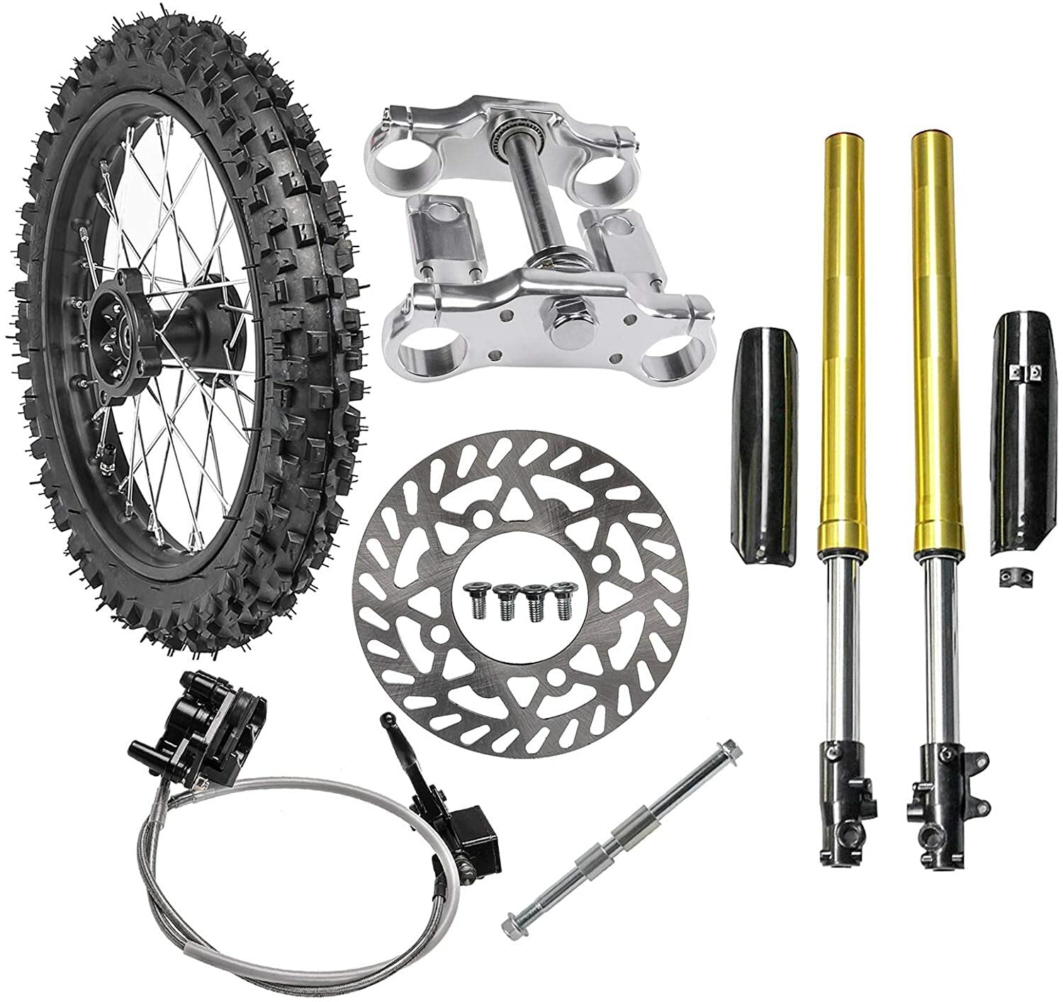Front Forks Triple Tree 17 Wheel 70/100-17 Tyre Pit Dirt Bike Postie Razor Trai