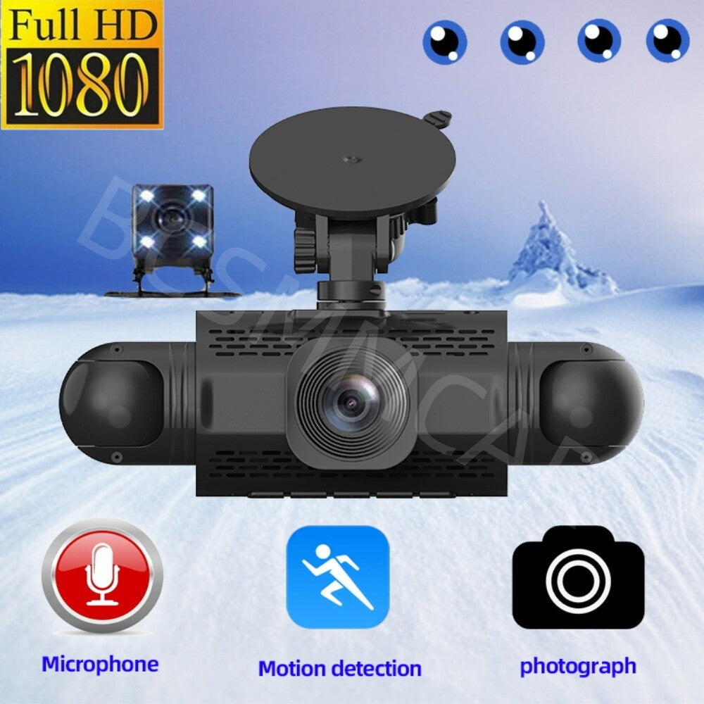 4 Channels Car DVR Dash Cam Video Recorder G-Sensor HD Loop Recording 3 Lens