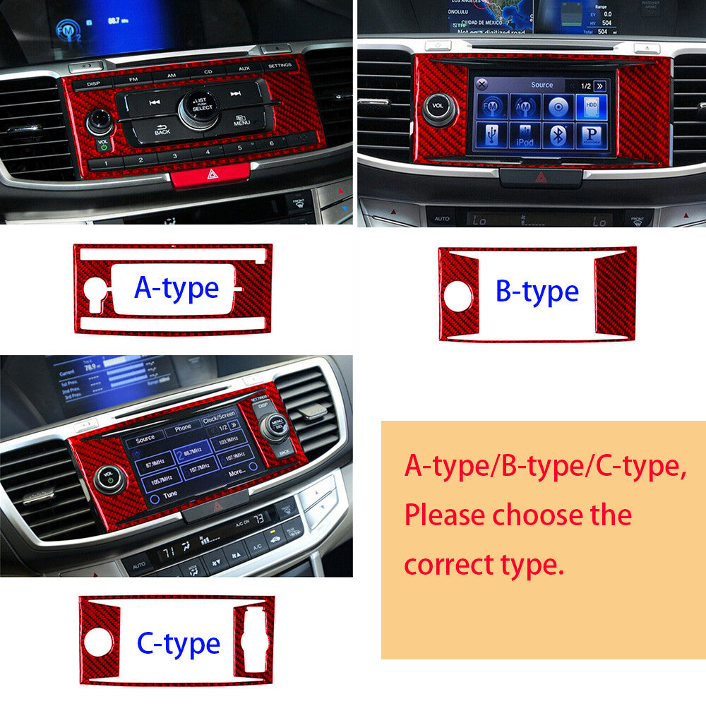 Red Carbon Central Console GPS Navigation Panel Cover for Honda Accord 2013-17 B
