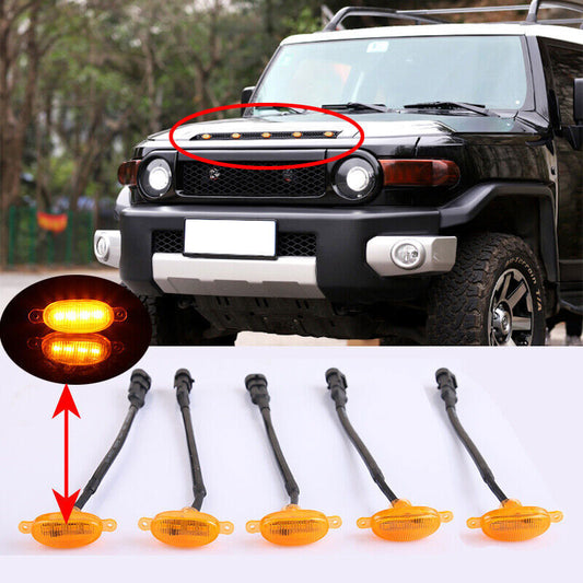 5PCS For FJ Cruiser 2007-14 Style yellow LED Lamps Front Grill Lights Kit
