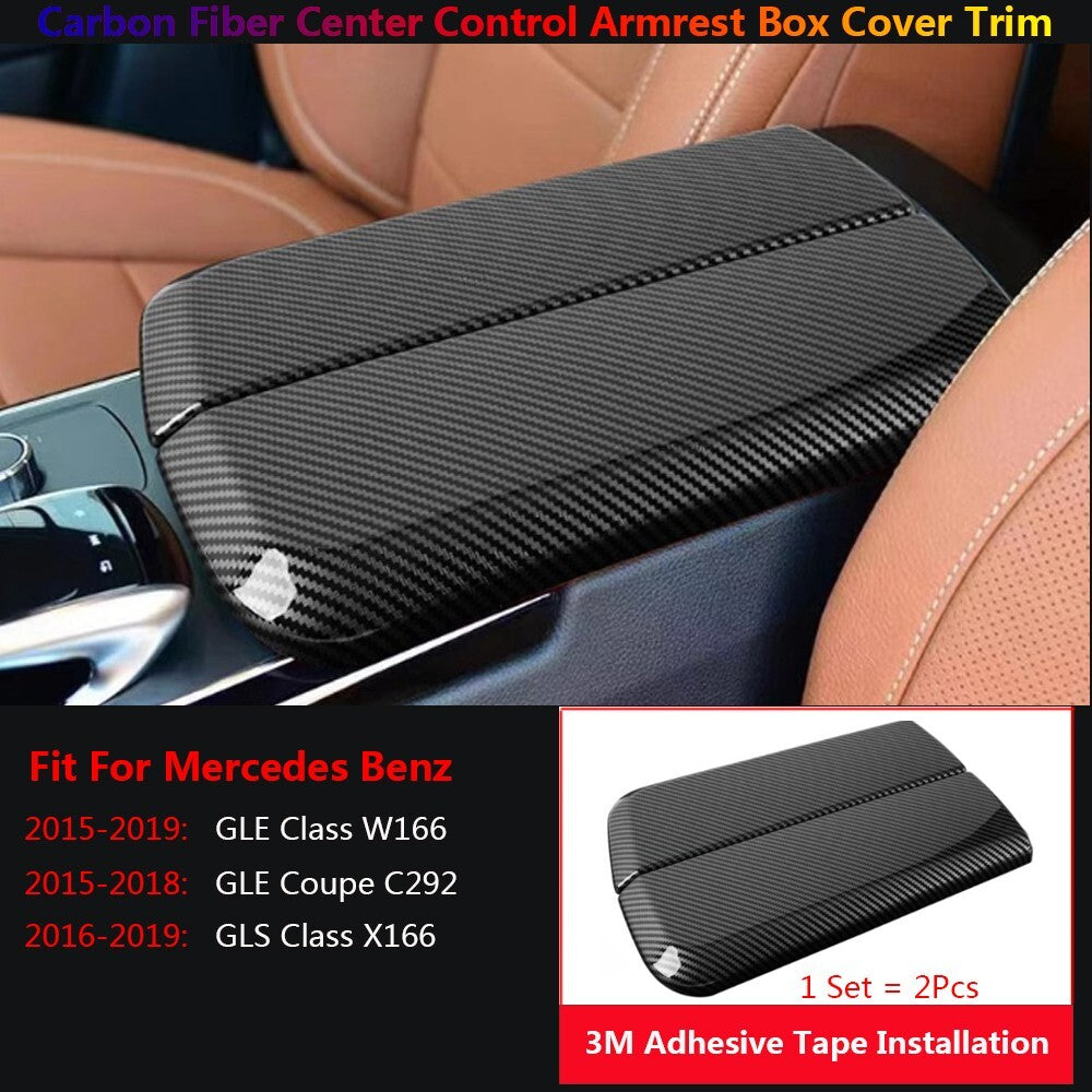 2 x for Mercedes-Benz GLE GLS W166 X166 C292 Carbon Armrest Box Panel Cover Trim