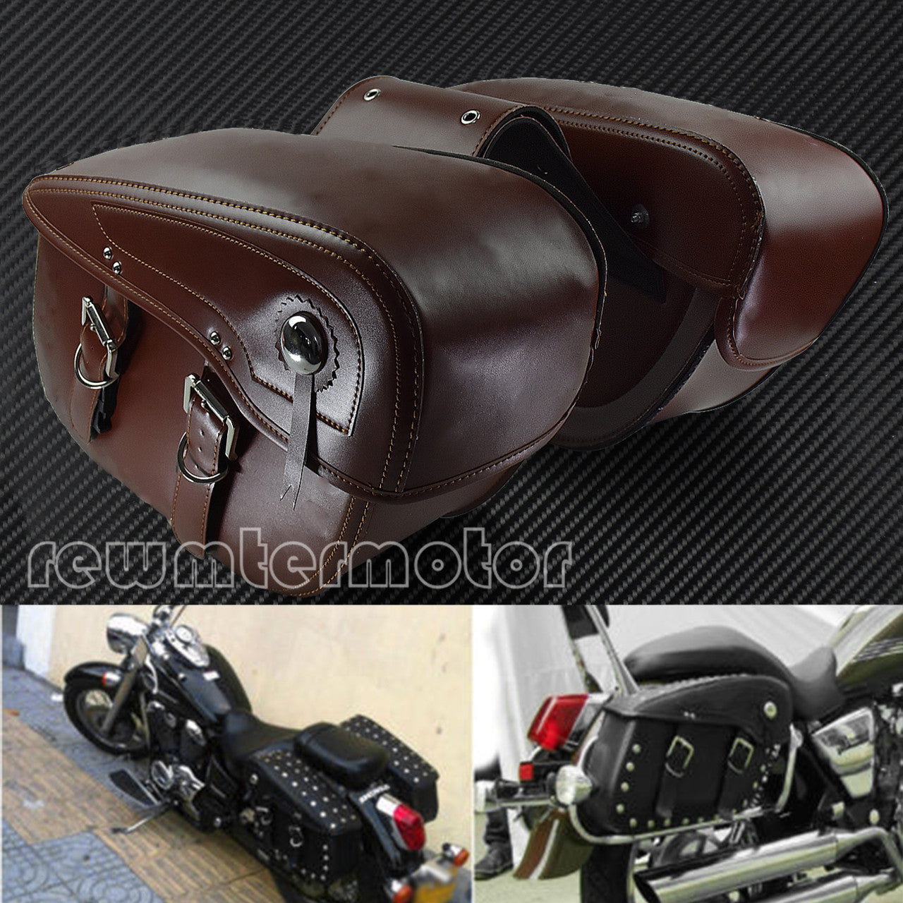Motorcycle Saddle Bags PU Leather Luggage Tool Bags Fit for Harley for Yamaha Brown