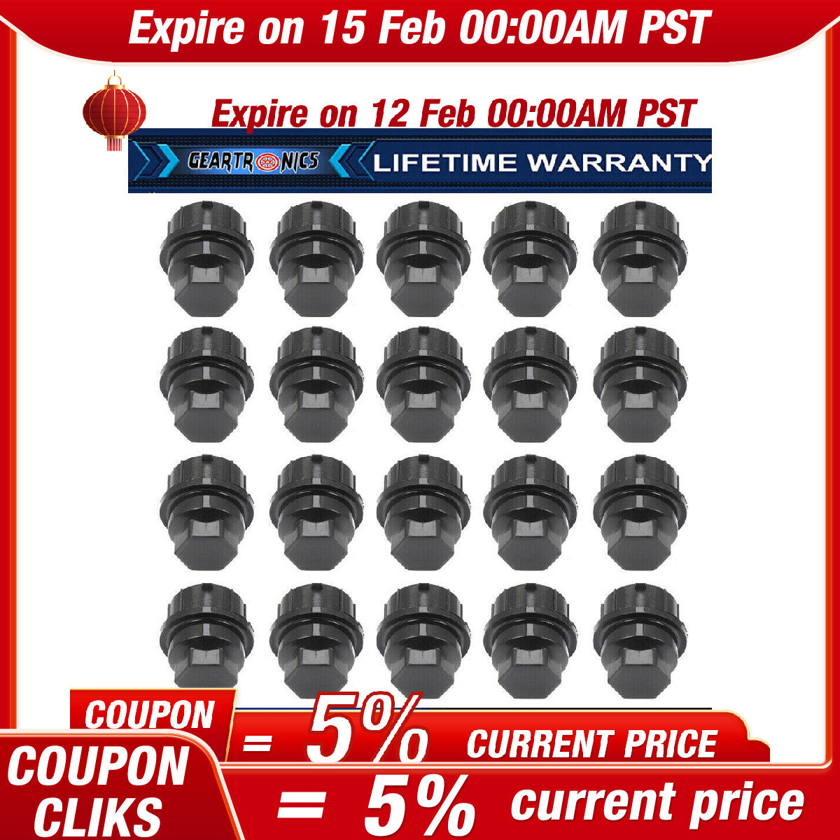M24 Black Plastic 3/4 in Wheel Lug Nut Caps 99056 611-620 711-022 for Chevrolet