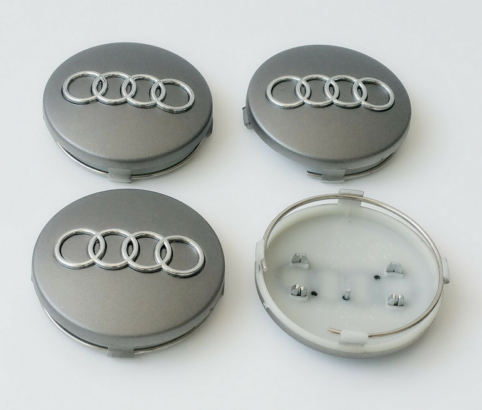 4x60mm for Audi Rim Caps Hubcaps Wheel Center Caps Badges Decals Emblems Logo Grey