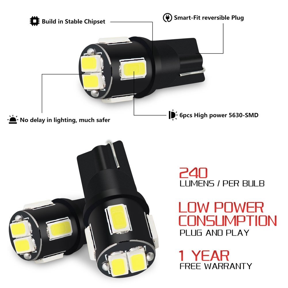 20x Audison T10 194 168 W5W SMD LED White Light
