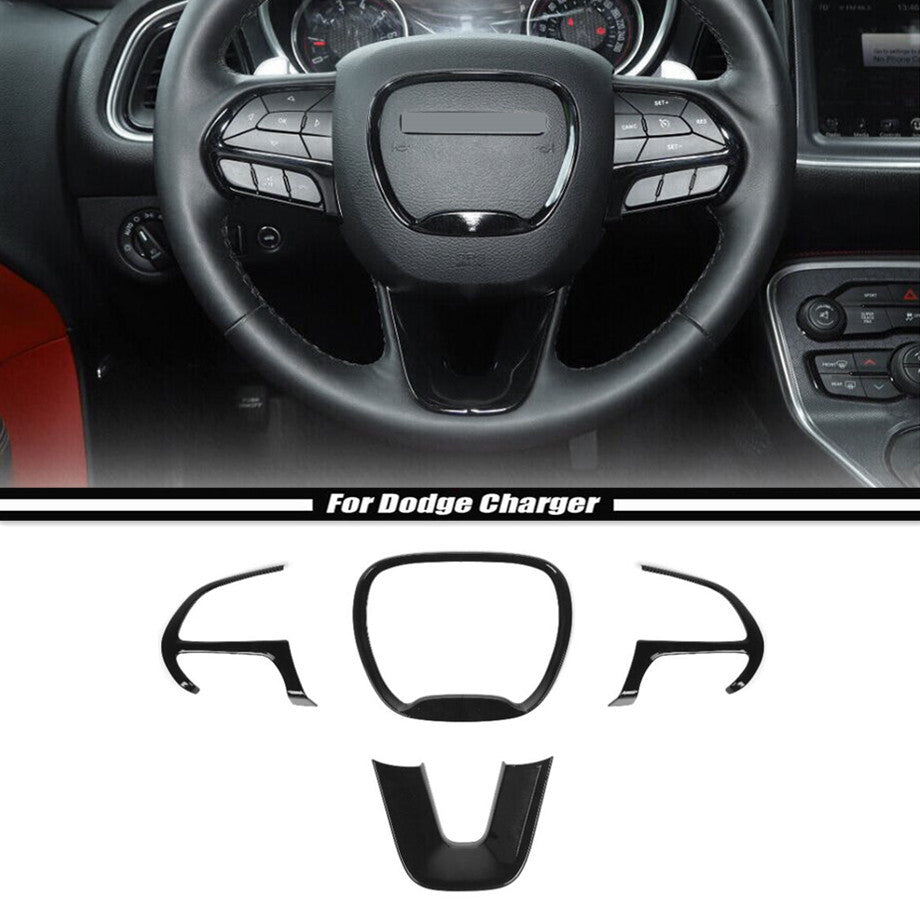 4P Car Steering Wheel Cover Trim for Dodge Charger 15-23 Accessories Gloss Black