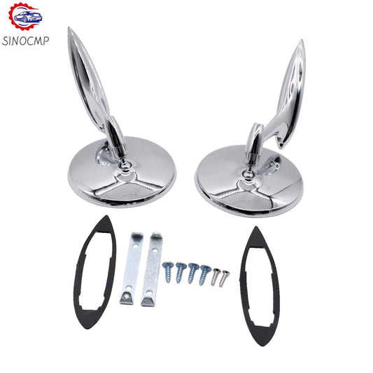2pcs Round Rearview Mirrors Ribbed Base For 1963-1965 for Chevy Chevelle Impala Nova