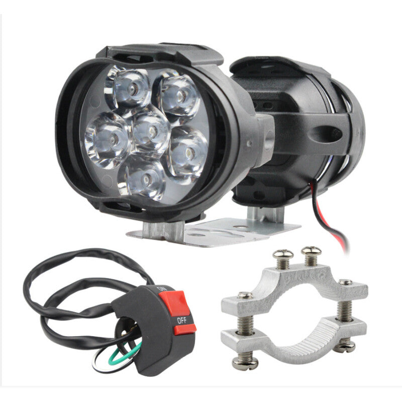 2-Pack 6-LED Motorcycle Auxiliary Headlights, White Spotlights, with Switch and Bracket