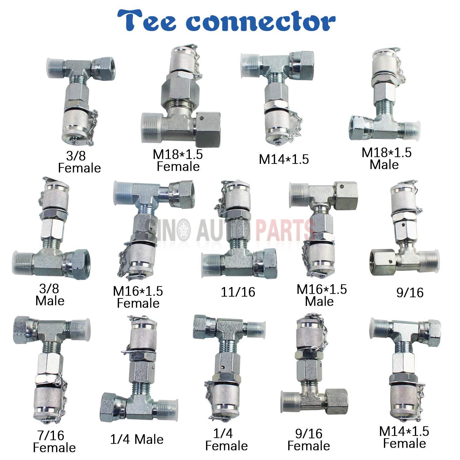 14PCS Tee Fittings Connector Set for Hydraulic Pressure Gauge Test Kit