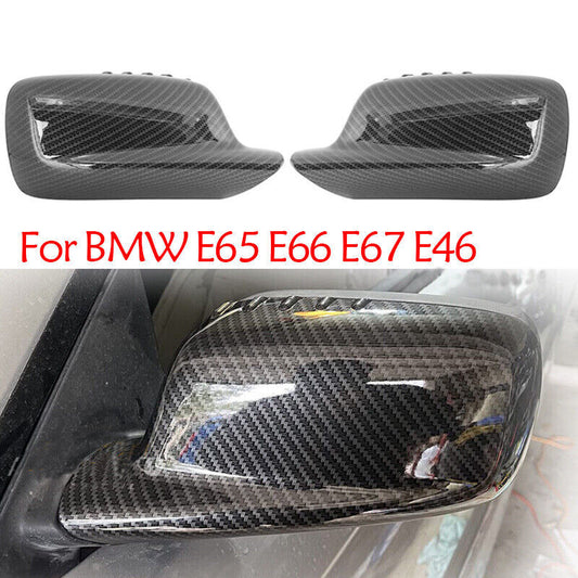 Pair Carbon Fiber Side Rearview Mirror Cover Cap for BMW E65 E66 E67 E46 Coupe
