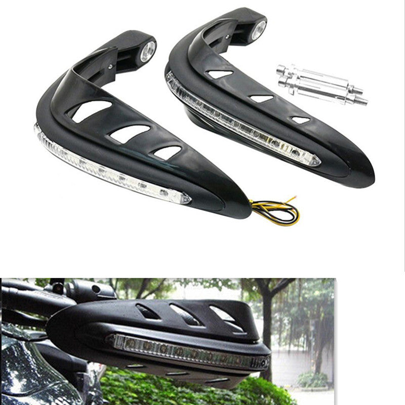 Motorcycle Handlebar Hand Protector White LED Light Handguards Hand Guard Cover