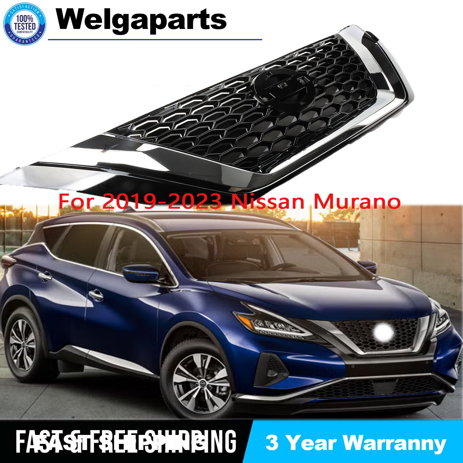 1X Black Front Grille Grill Assembly for Nissan Murano 2019-2023 623109UF0A New