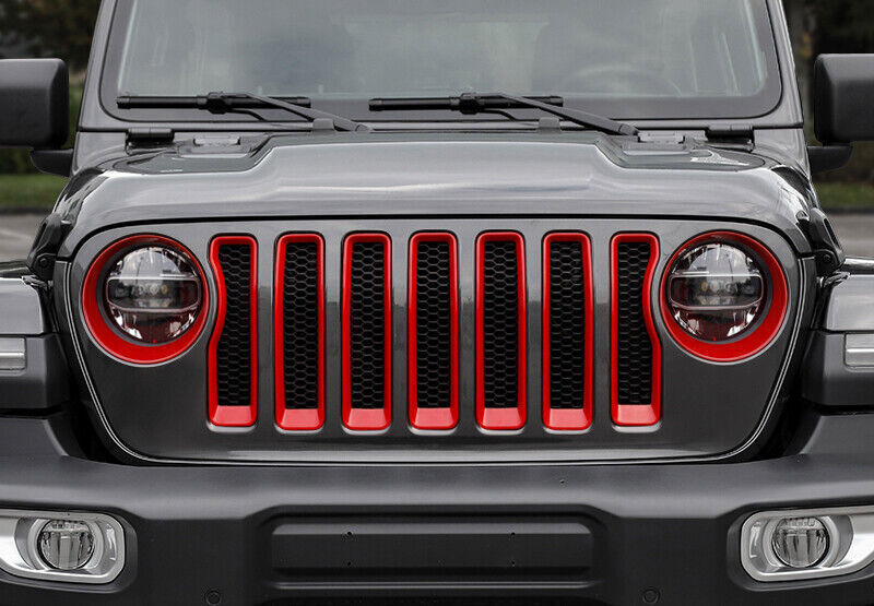 for Jeep for Wrangler JL 2018-2021 Red Front Grille Grill Head Light Cover Trim 9x