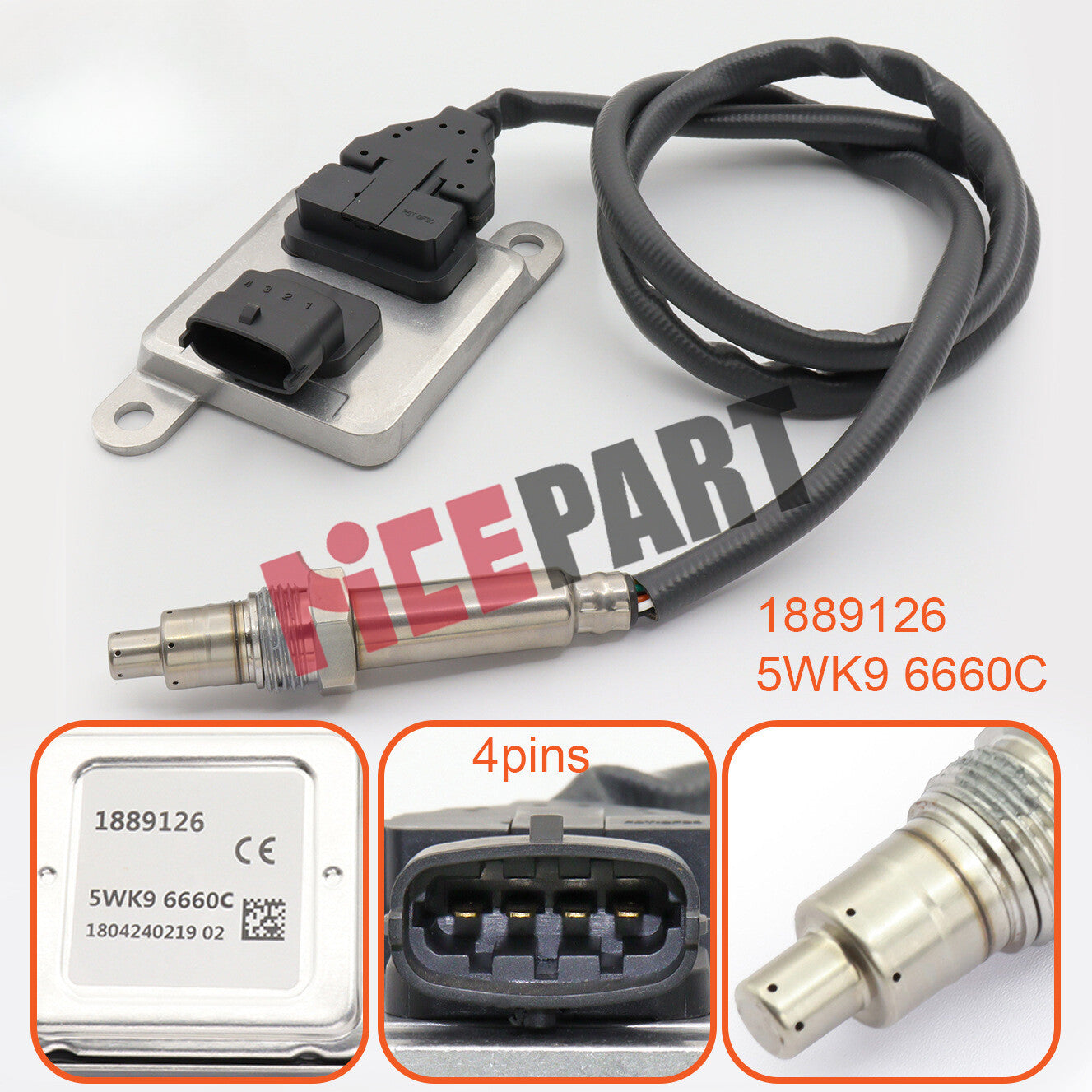 NOX sensor 1889126 is compatible with for DAF , Paccar, for Peterbilt , and for Kenworth 5WK96660C 1810704