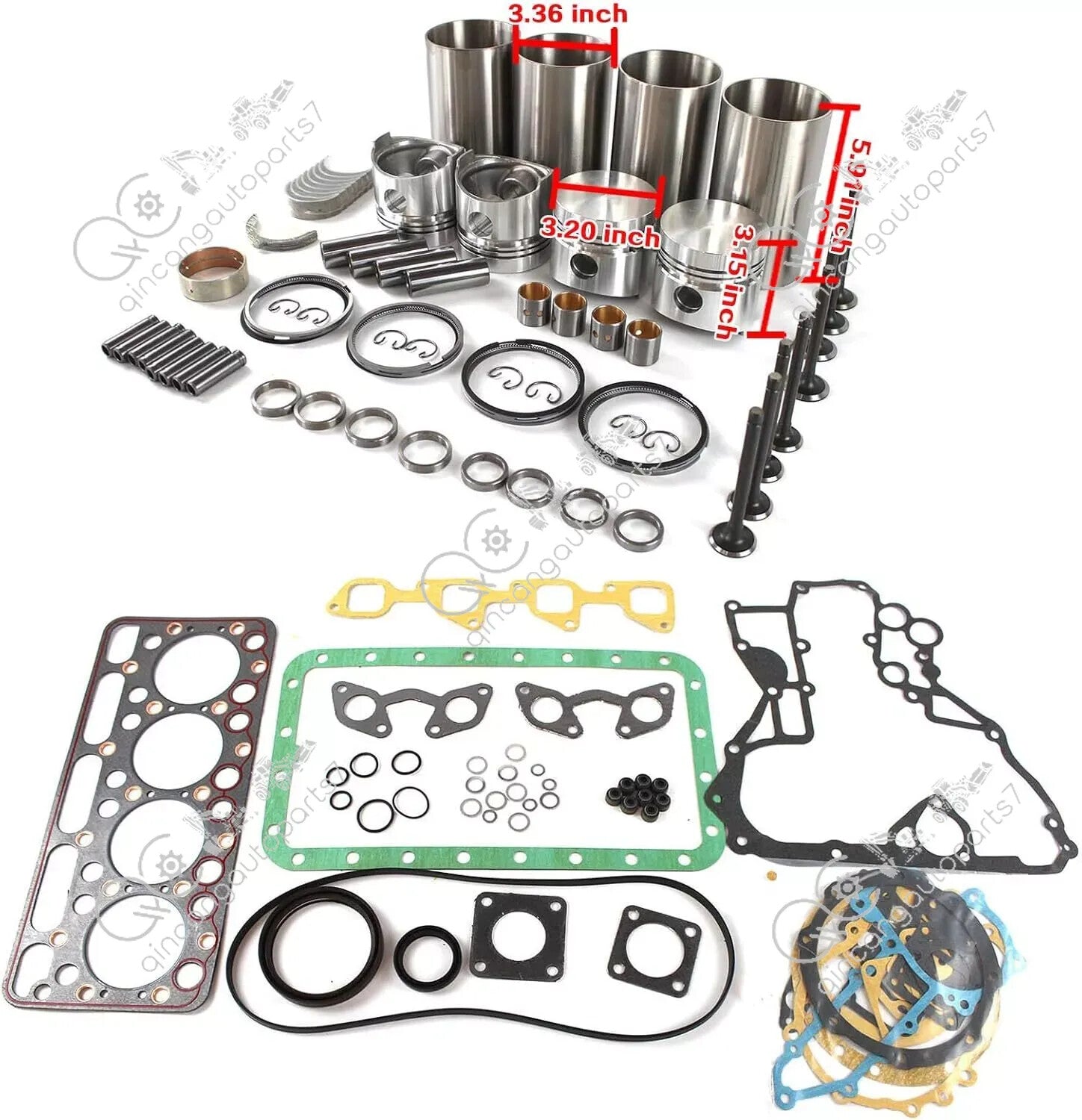 V1702 Engine Overhaul Rebuild Kit with Valve Kit for Kubota V1702 V1702B V1702T