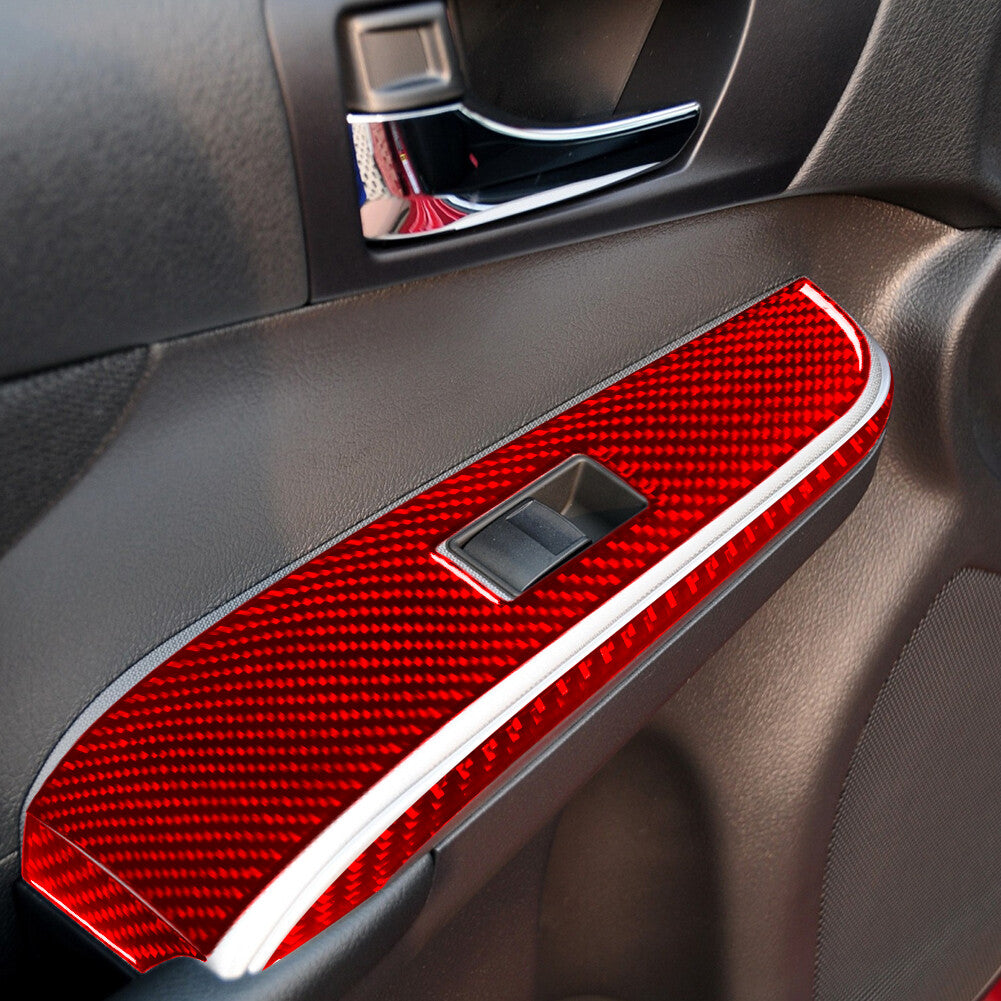 Red Carbon Fiber Rear Door Window Lift Panel Cover Trim for Toyota for Camry 2012-14