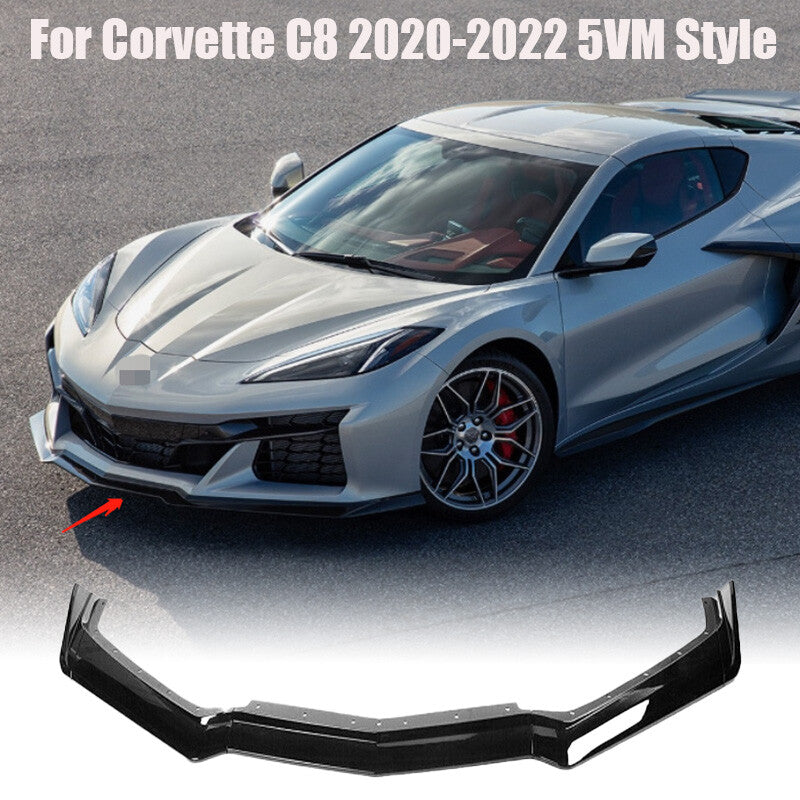 Front Bumper Lip Spoiler Splitter for Corvette C8 20-2022 5VM Style Glossy Black
