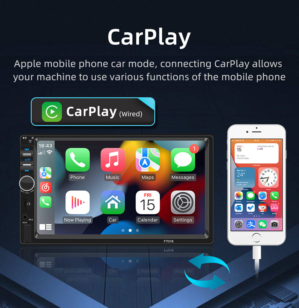 7in Car For Apple Carplay Radio Android Auto Touch Screen Bluetooth W/Camera