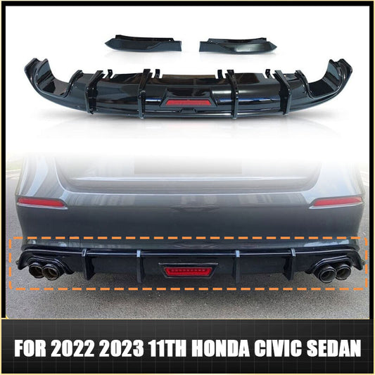 Fit For 2022 2023 11th for Honda for Civic Sedan Rear Body Lip Diffuser Splitter W/LED