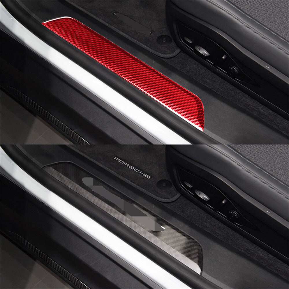 4¡ÁRed Carbon Fiber Door Sill Guards Scuff Panel Cover for Porsche Taycan 2019-22