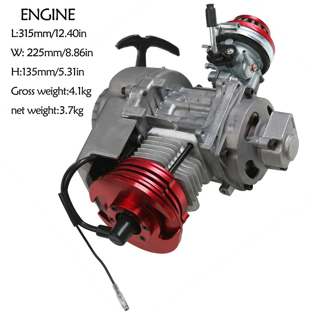 Big Bore Racing 49cc/50cc 2-stroke engine motor kit for scooters, pocket bikes, and all-terrain vehicles.