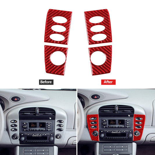 Red Carbon Fiber Radio Control Panel Cover Trim for Porsche Boxster 996 1998-01