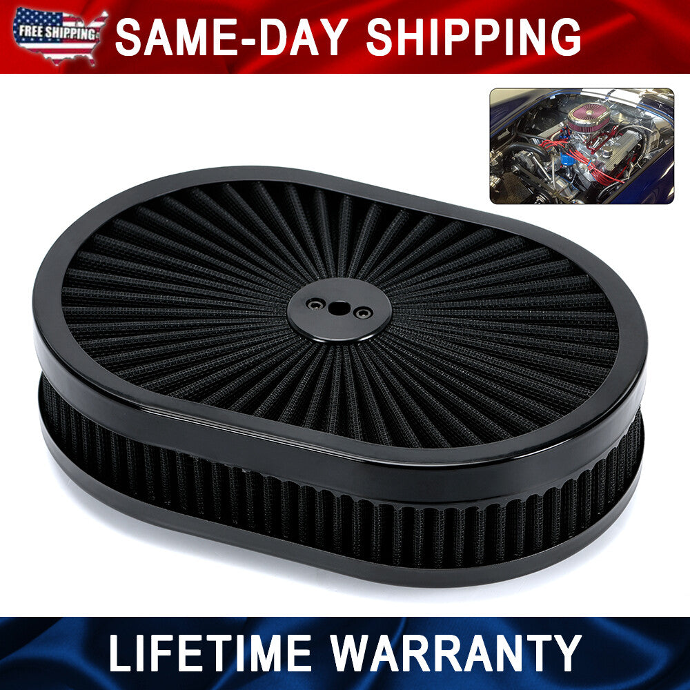 12 Oval Fully Black Air Cleaner Element For 5-1/8 Carb Holley Edelbrock Etc