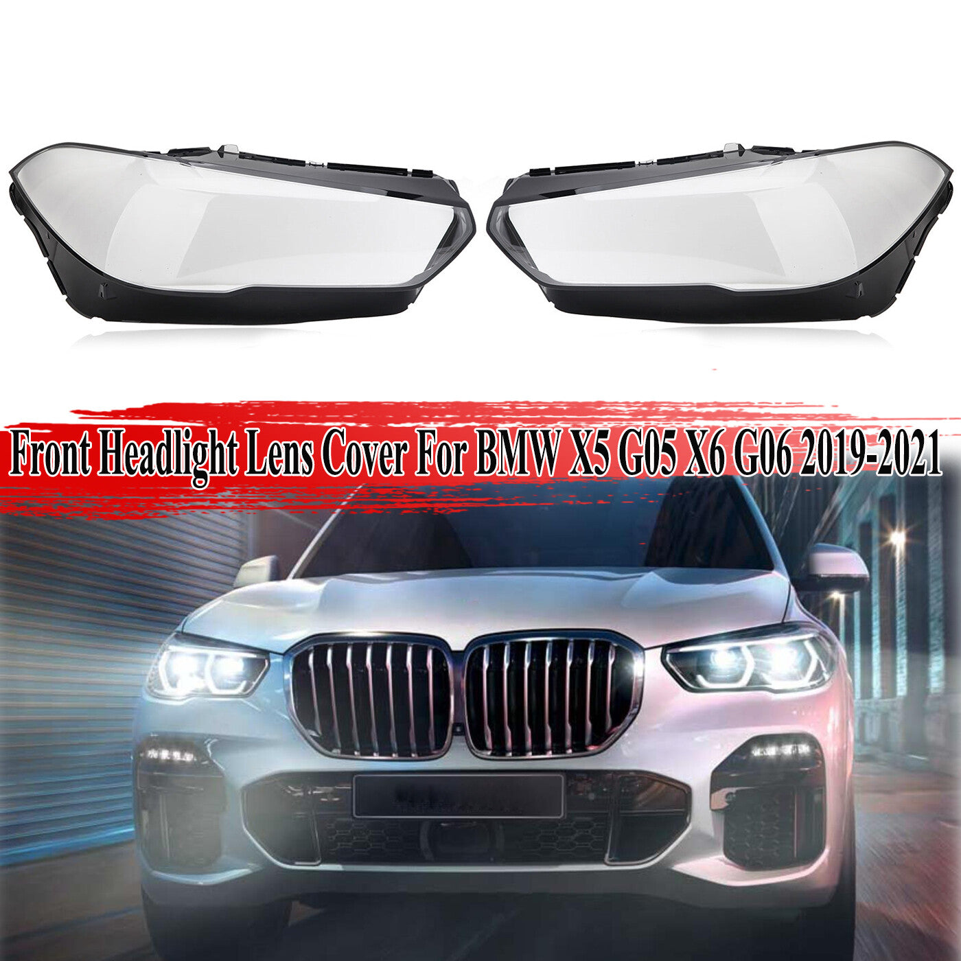 A pair of headlight lens protective covers for BMW X5 G05 X6 G06 2019 2020 2021