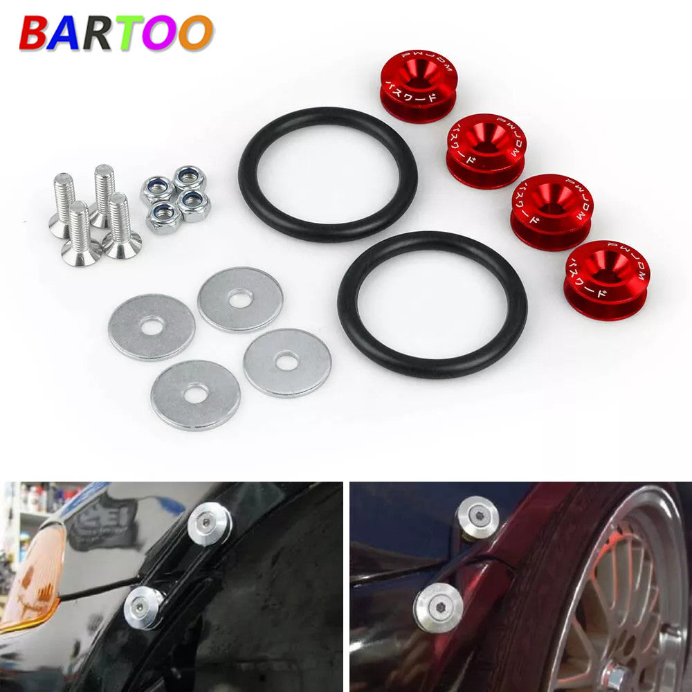 Red JDM CNC Quick Release Fasteners Car Bumpers Trunk Fender Hatch Lids Kit