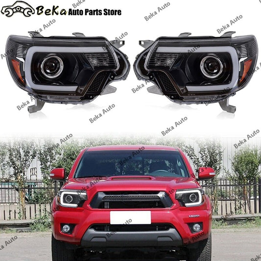 One pair of black LED C-bar headlights suitable for 2012-2015 for Toyota Tacoma models.
