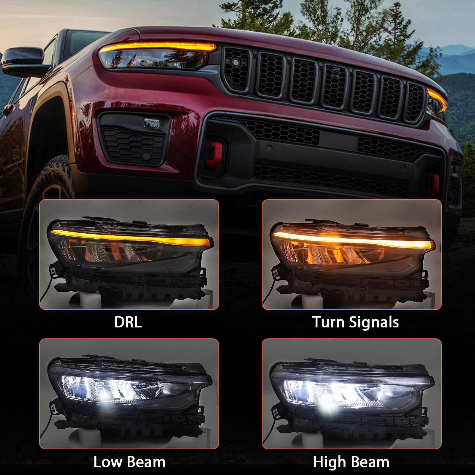 2P For 2021-2024 for Jeep Grand Cherokee Full LED Headlights Headlamp Assembly LH RH