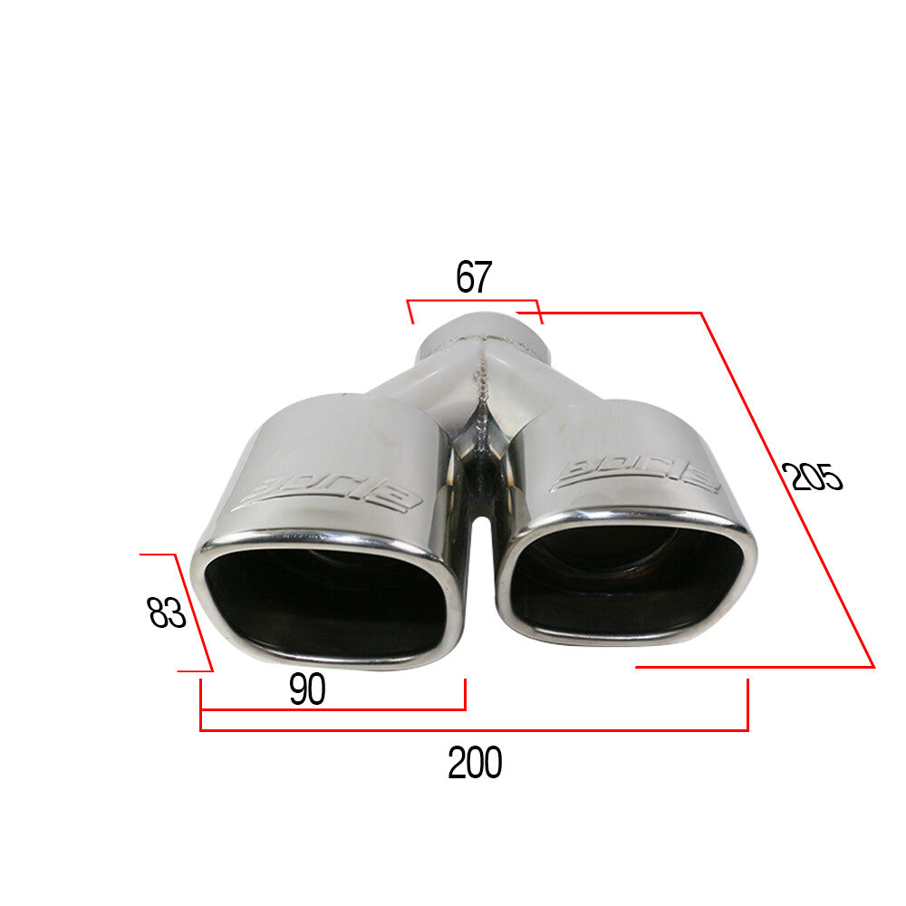 2PCS 67mm Weld-on Dual Exhaust Pipe Tip Muffler Tips Square Tips 2 Outlets