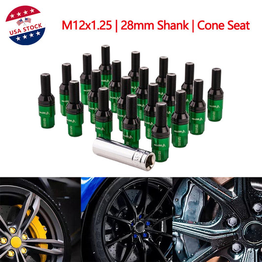 20-pack green M12x1.25 wheel lug bolts, tapered for seat studs, 28mm shank, suitable for Jeep for Chrysler .