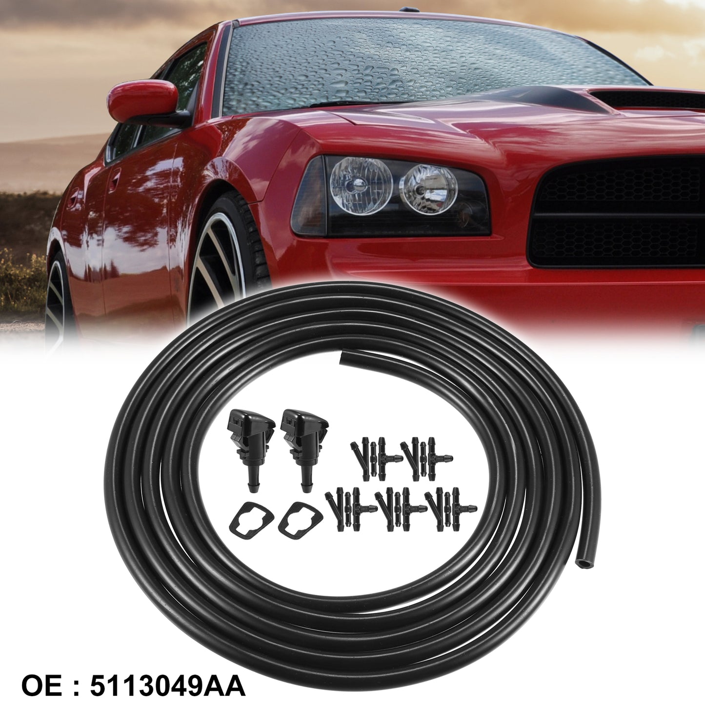 2pcs Windshield Washer Nozzle 2.8m Hose Kit for Dodge for Chrysler 5113049AA