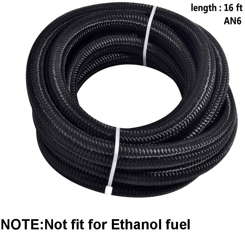 16ft 6A Black Nylon Braided Fuel Oil Hose Fuel Line 10-Piece 6AN Hose Fitting Kit