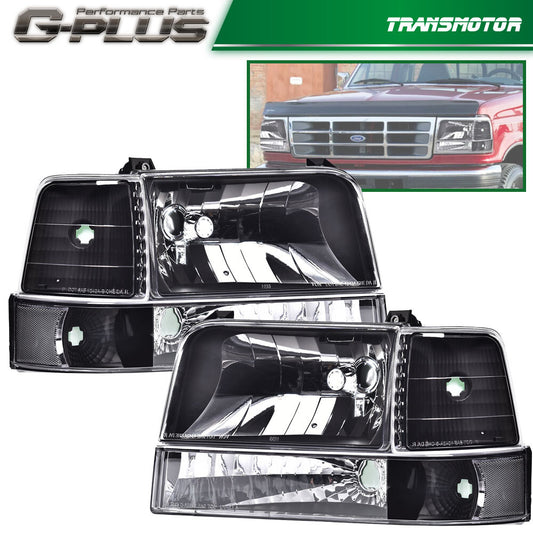 Headlights with corner signal bumper lights applicable to 1992-1996 for Ford F150, F250, and F350 models.