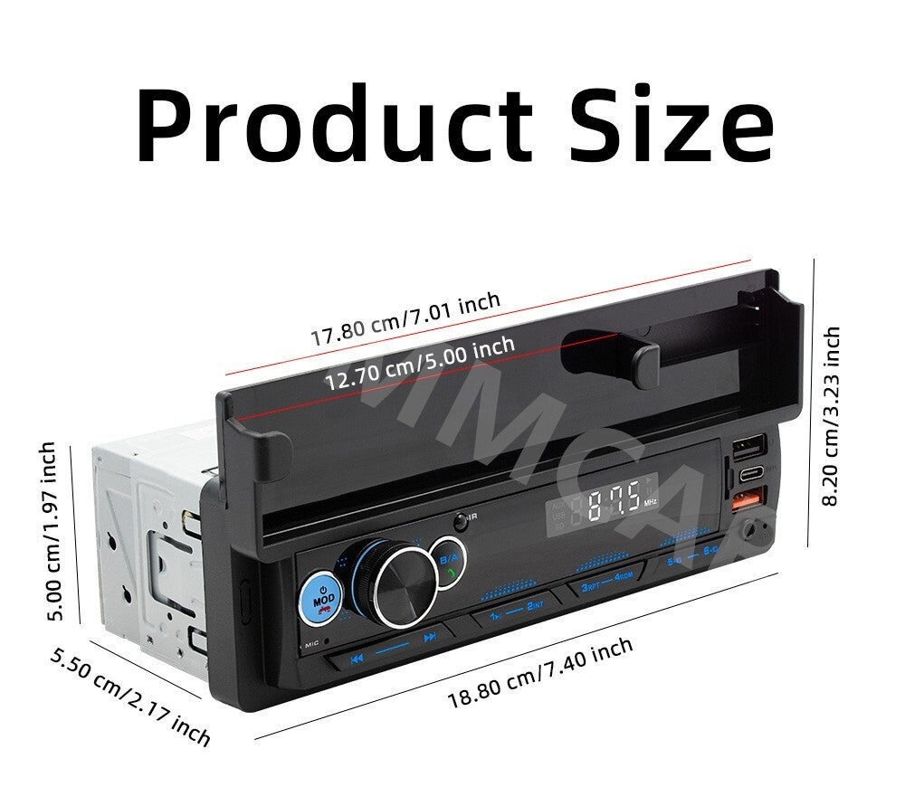 1 DIN Car Stereo Radio MP3 Player Bluetooth In Dash Audio USB/AUX W/Phone Holder
