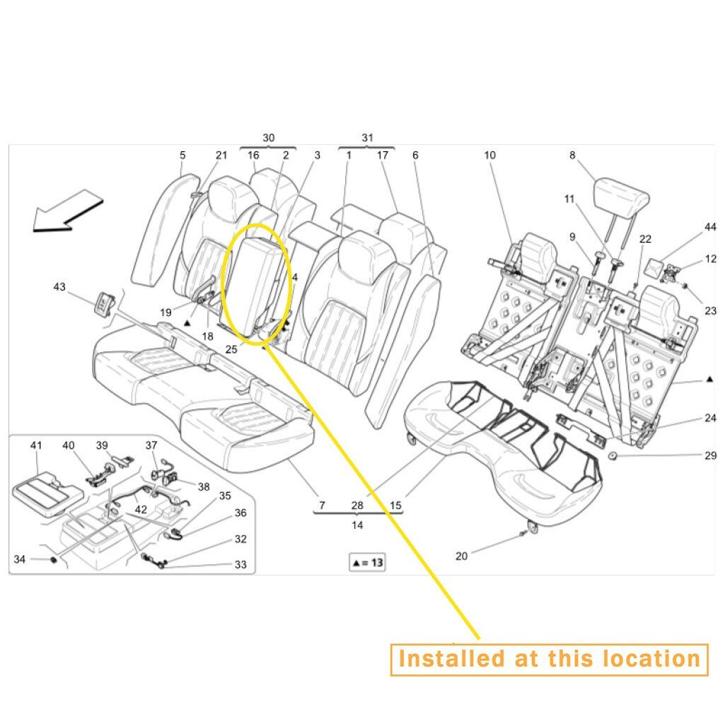 Suitable for Maserati Ghibli. Ghibli rear for seat armrest buckle equipment manufacturer: 673003164