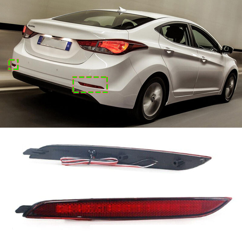 A pair of LED rear bumper brake light reflectors for Hyundai for Elantra 2012-2014.