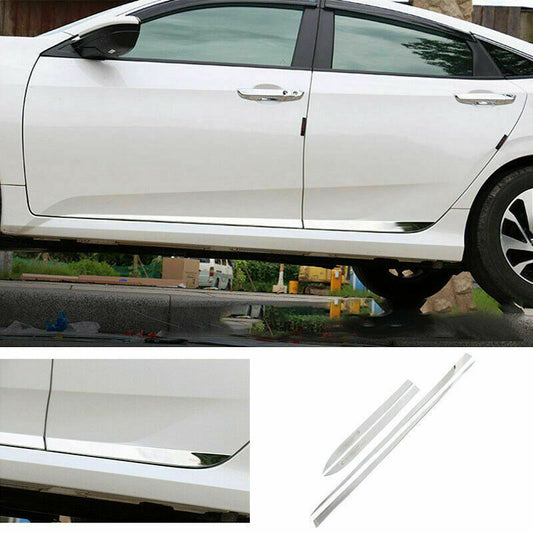 4X For 2016-2021 for Honda for Civic 10th Chrome Door Body Side Molding Cover Trim Steel