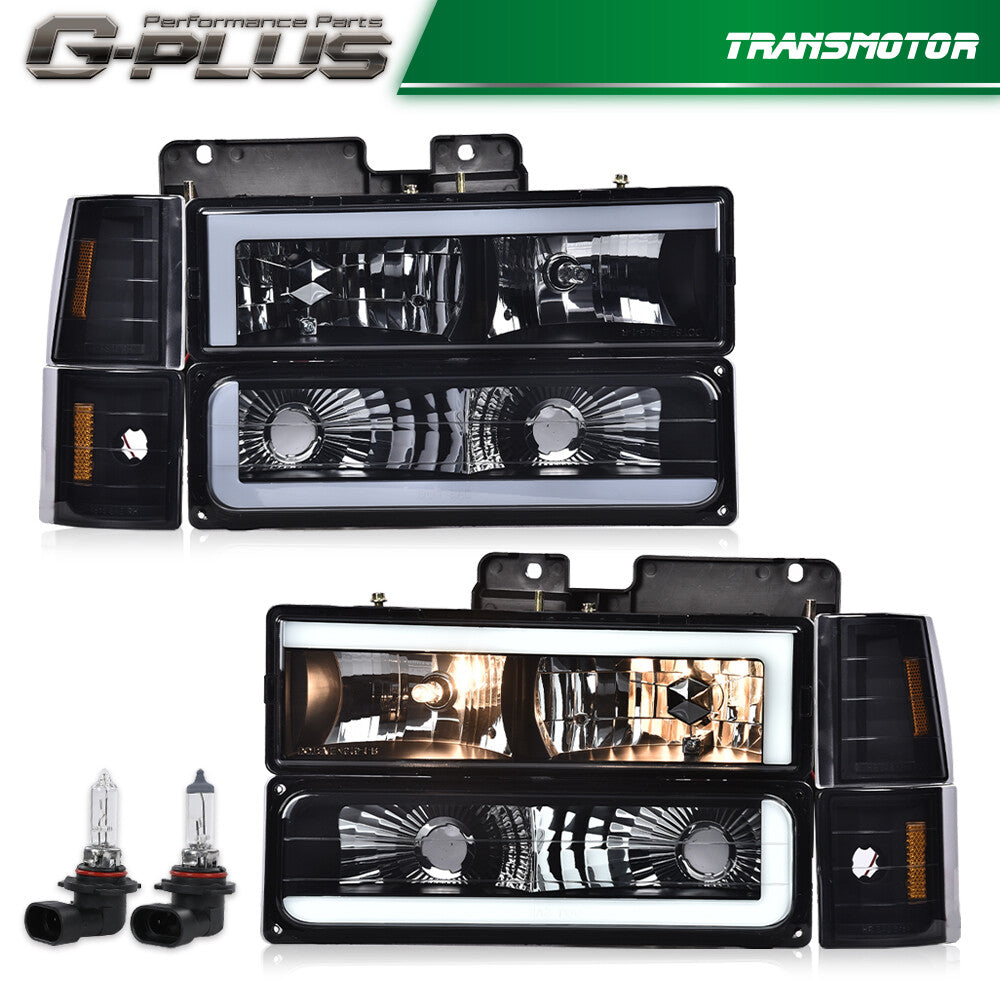 Suitable for 1988-1993 for Chevrolet C/K for GMC for Sierra Tahoe, black/smoked LED headlights.