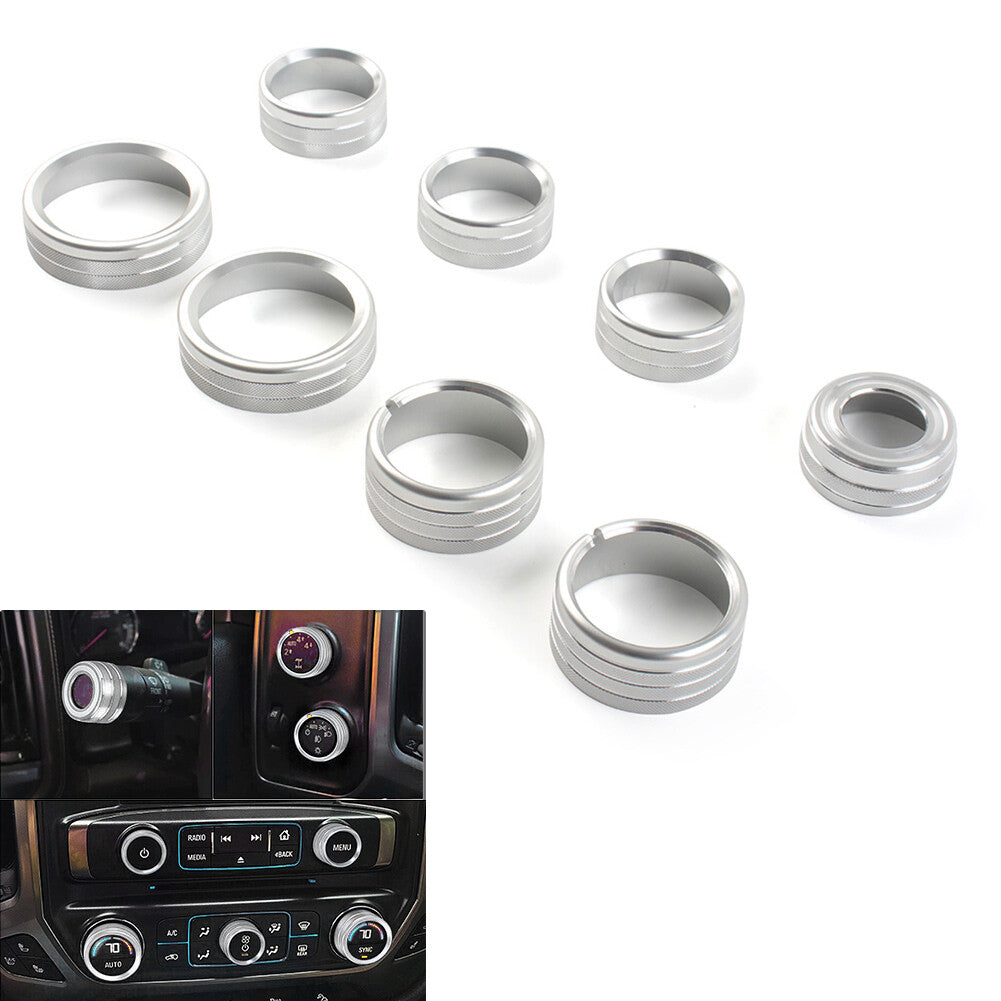 8x Air Conditioner Switch Button Knob Trim Silver Fit for GMC for Sierra 2014-2018