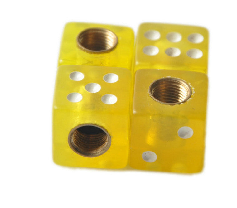 4pcs Clear yellow Dice Tire/Wheel Air Stem Valve Caps for Car Truck Hot Rod