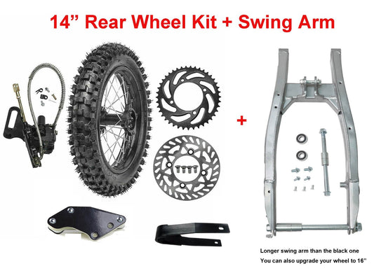 14-inch rear wheel swingarm kit, 90/100-14 tires, rims, grooved bicycle, Taodao Apollo 125cc 140