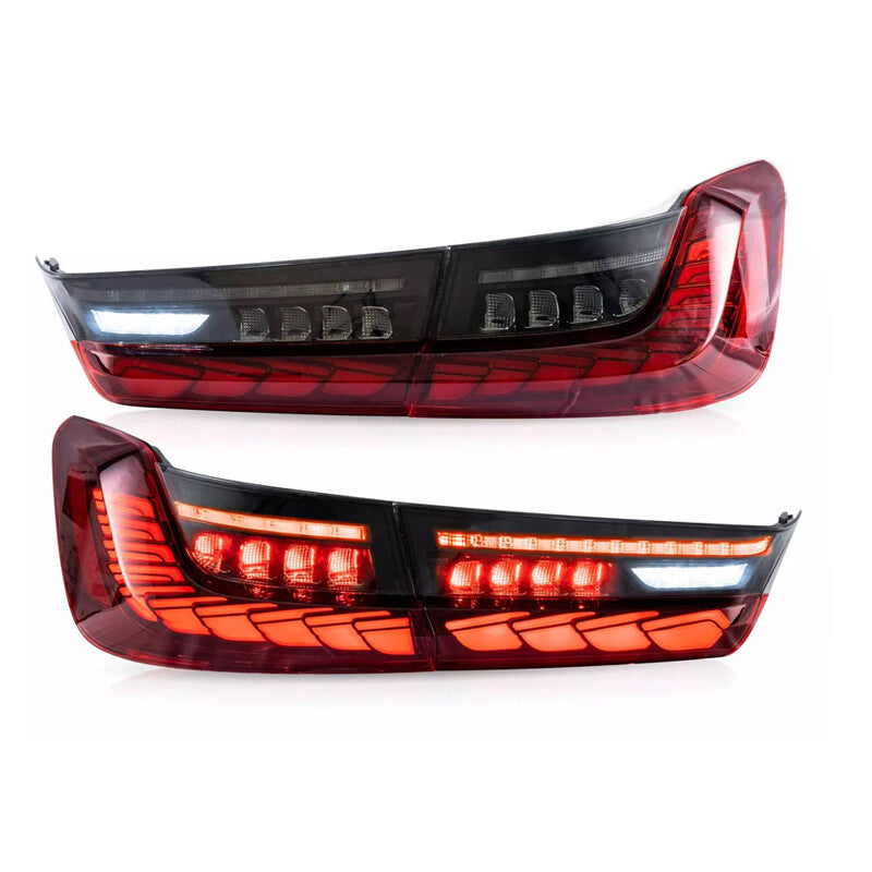 A pair of red-styled OLED taillights are available for the 2019-22 for BMW 3 Series G20 G80 M3 with start-up.